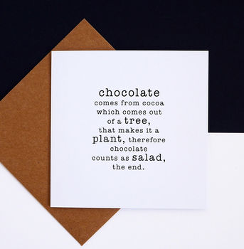 'Chocolate Counts As Salad' Greetings Card, 3 of 3