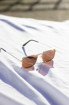Brown Nose Bridge Angular Rectangle Aviator Sunglasses, 3 of 9