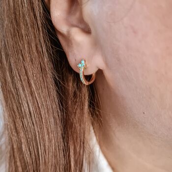 Small Turquoise Huggie Hoops, 2 of 3