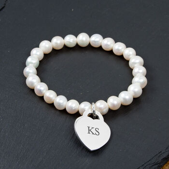 Personalised White Pearl Bracelet With Heart Charm, 2 of 5