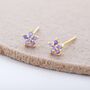 Sterling Silver Lilac Purple Flower Cz Stud Earrings, thumbnail 5 of 12