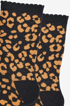 Leopard Glitter Socks In Black / Orange, 2 of 4