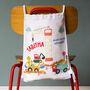 Children's Personalised Construction Themed Nursery Bag, thumbnail 1 of 4