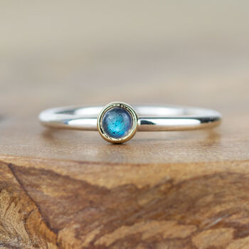 4mm Labradorite Silver And 9ct Gold Stackable Ring, 2 of 9