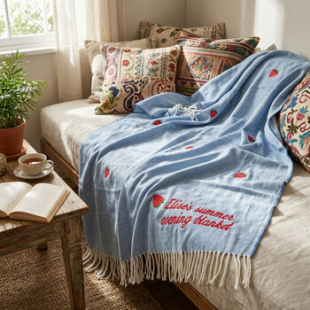 Personalised Strawberry Fruits Lightweight Embroidered Throw, 2 of 6