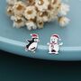 Mismatched Penguin And Snowman With Christmas Hat Stud Earrings In Sterling Silver, thumbnail 1 of 12