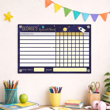 Personalised Acrylic Space Themed Kids Responsibility Chart, 2 of 7