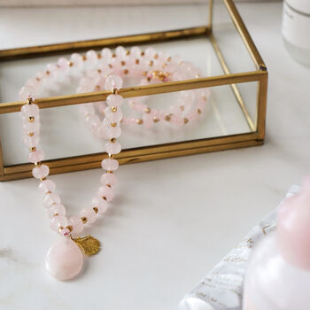 Long Length Rose Quartz Stone Necklace With Detail, 3 of 6