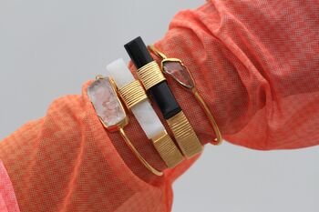 Quiet Luxury Collection White Gemstone Gold Cuff Bracelet, 4 of 4