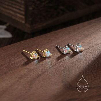 Tiny Trillion Cut Triangle Aurora Cz Stud Earrings, 4 of 11