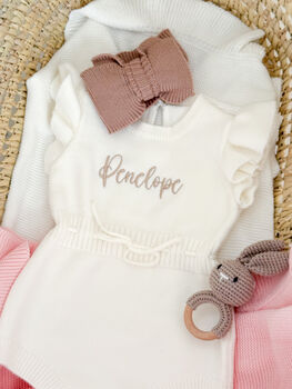 Soft Knit Personalised Embroidered Frill Sleeve Romper, 9 of 12