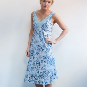 Lacey Nightie In Pink And Blue Floral Print, 5 of 7
