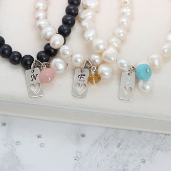 Personalised Pearl, Tag Charm And Birthstone Bracelet, 10 of 11