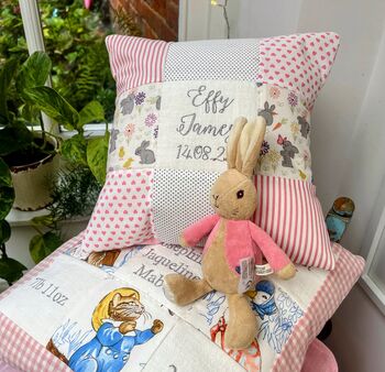 Personalised Pink And Grey Bunny Name Cushion, 5 of 8