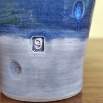 9th Anniversary Pottery Tumbler Blue Birthday Mug, 3 of 8