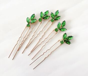 Set Of Five Green Crystal Hair Pins, 3 of 3