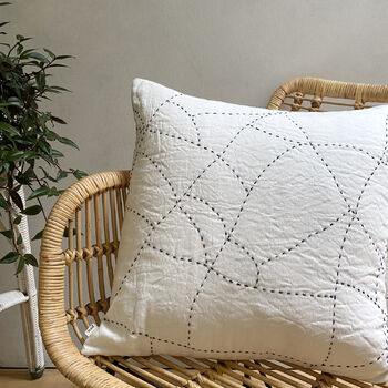 Phoebe Hand Embroidered Linen Cushion Ivory And Black, 2 of 8