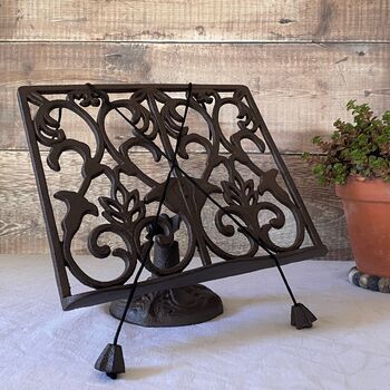 Cast Iron Cook Recipe Book Stand And Trivet Set, 6 of 12