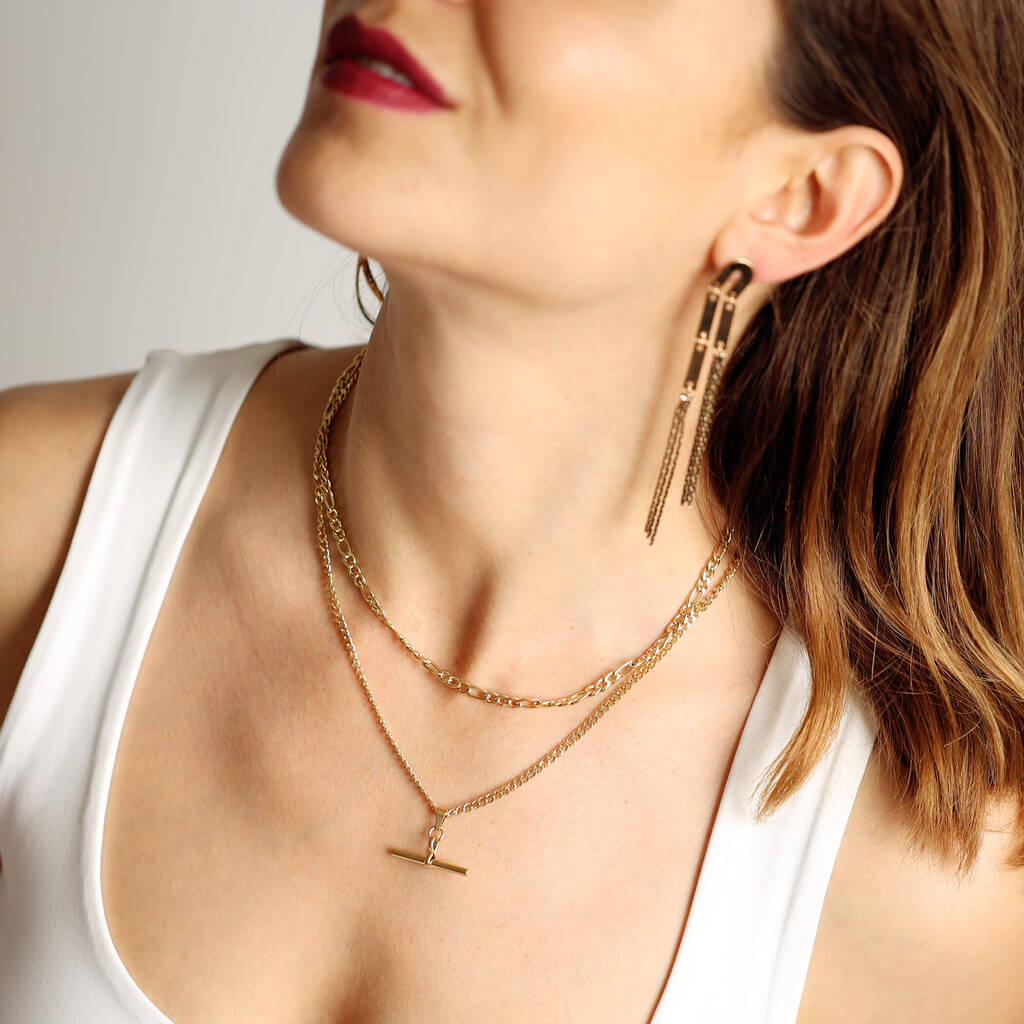 Layered Figaro And Rolo Mix Chain T Bar Necklace By Studio Hop |  