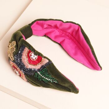 Velvet Floral Embroidered Headband, 4 of 4