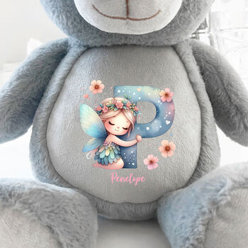 Personalised Fairy Alphabet Grey Plush Teddy Bear, 4 of 10