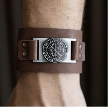 Mens Viking Compass Real Leather Cuff Bracelet, 3 of 5