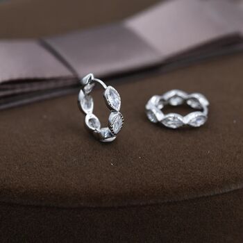 Dotted Marquise Cz Hoop Earrings Sterling Silver, 2 of 11