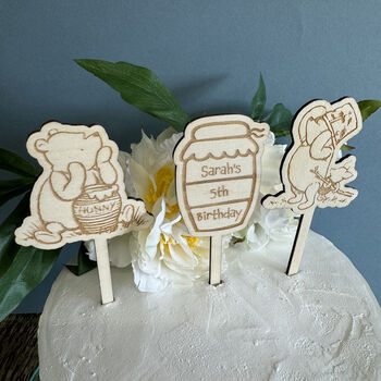 Personalised Pooh Bear Cake Toppers Set Of Three, 3 of 5