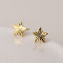 Gold Plated Sterling Silver Sunburst Star Stud Earrings – 7mm, thumbnail 2 of 6