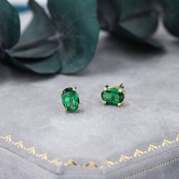 Emerald Green Oval Cz Stud Earrings, 5 of 10