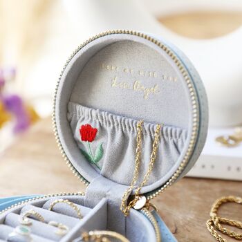 Personalised Embroidered Flowers Velvet Jewellery Case, 6 of 7