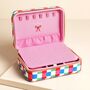 Multi Bright Checkerboard Linen Travel Jewellery Case, thumbnail 4 of 7