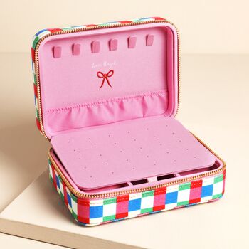 Multi Bright Checkerboard Linen Travel Jewellery Case, 4 of 7