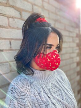 Christmas Red And Gold Face Mask And Scrunchie Gift Set, 3 of 4