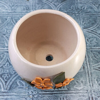 G Decor Floral Ceramic Planter Line Sand Yellow Handcrafted Decorative Pot, 4 of 4