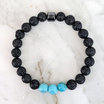 Men's Turquoise And Lava Bead December Birthstone Bracelet, 6 of 10