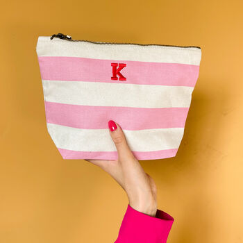 Embroidered Initial Striped Make Up Bag, 2 of 2