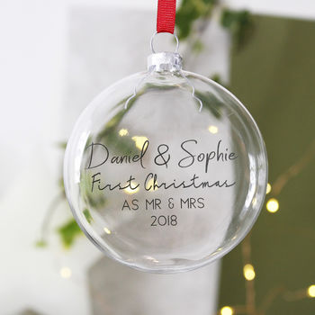 First Married Christmas Glass Bauble Keepsake, 7 of 12