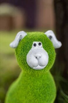 Garden Ornament Grass Covered Dog Durable Resin Statue, 3 of 3