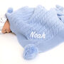 Personalised Cable Knit Pom Pom Blanket Baby Blue, thumbnail 1 of 9