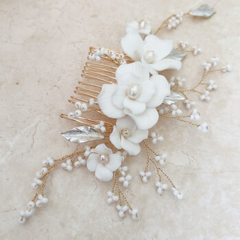 White Bridal Hair Comb, 2 of 5