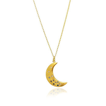 Statement Crescent Moon Necklace With Scattered Stones, 2 of 2