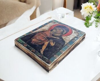 Icon Of Virgin Mary, Religious Symbol, Antique Russian Wood Board, 3 of 6