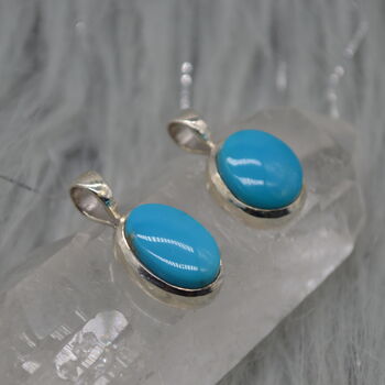 Turquoise Pendant: Silver Necklace, Oval, Blue Gemstone, 5 of 6
