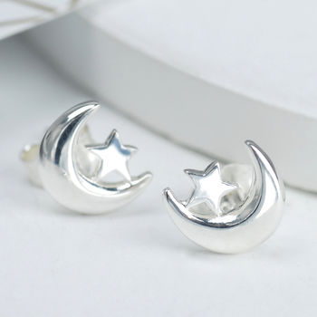 Sterling Silver Moon And Star Earrings, 4 of 6