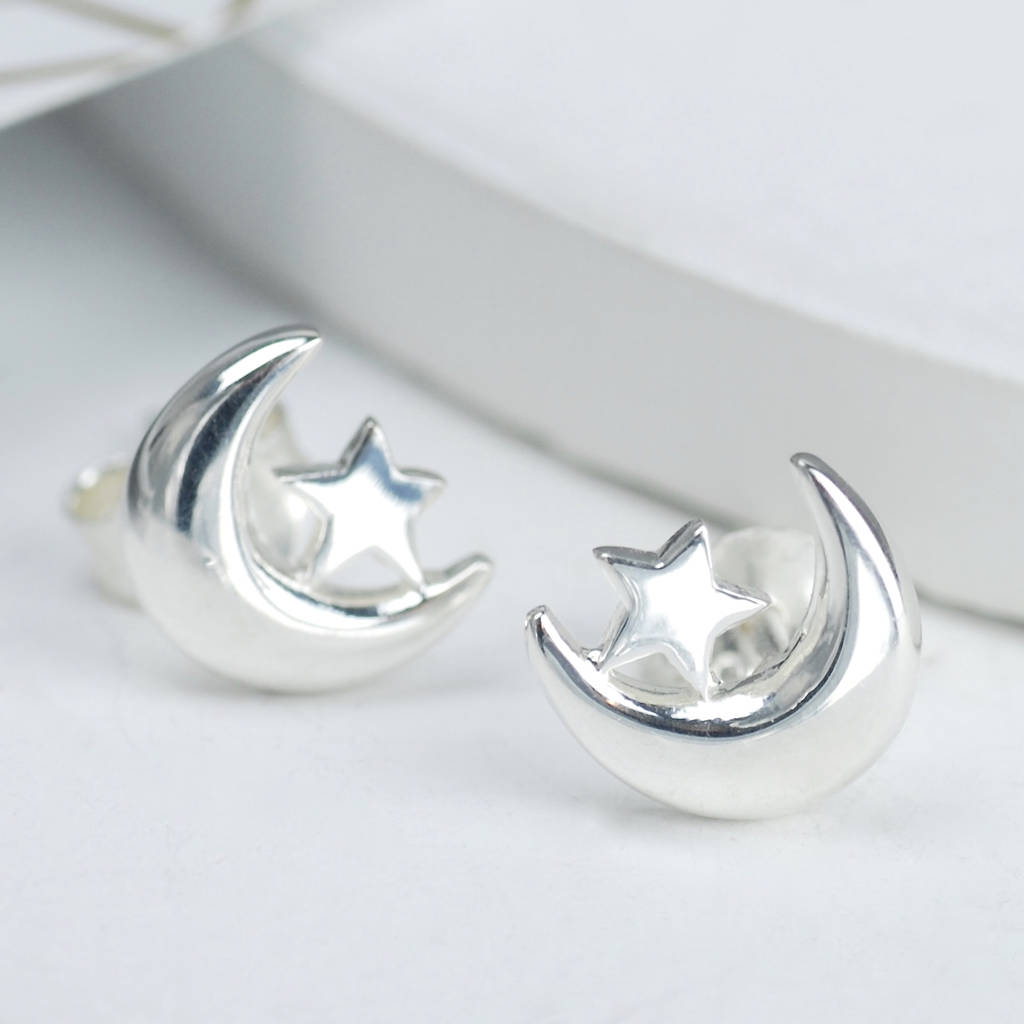 Sterling Silver Moon And Star Earrings By Penelopetom