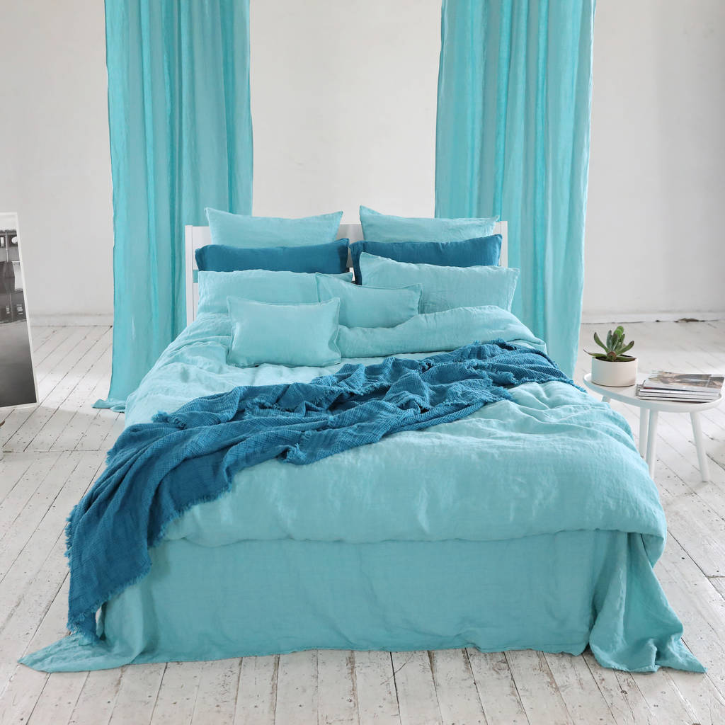 Blue LinenMe Stone Washed Bed Linen Flat Sheet 107 x 115