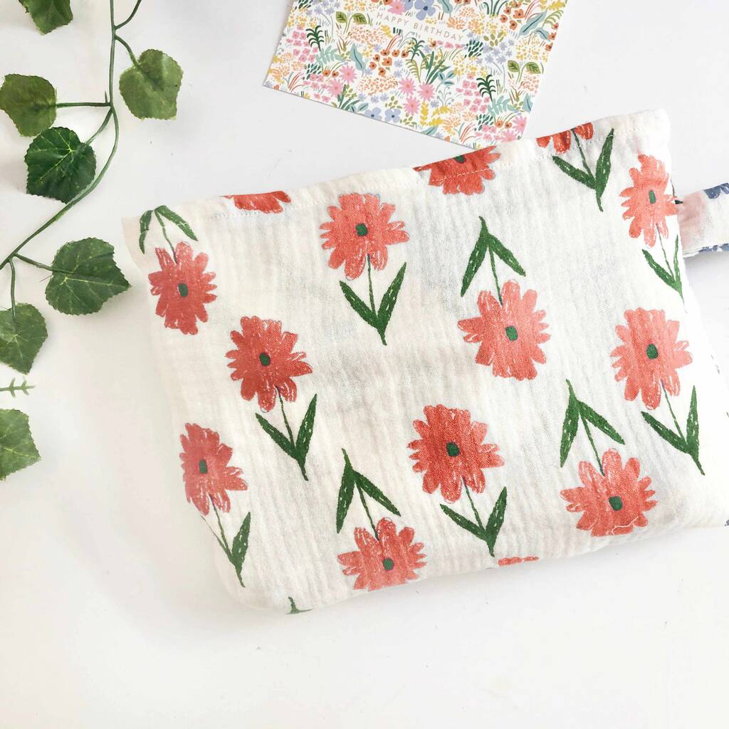 Personalised Baby Blankets, Red Floral Muslin Blanket By Mustard Monday