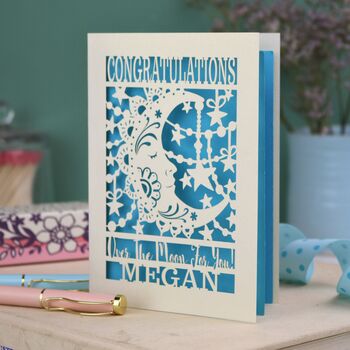 Personalised Papercut Over The Moon Congratulations Card, 4 of 7