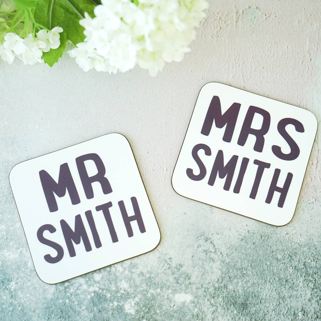 Personalised Mr And Mrs Wedding Coasters, 1 of 2